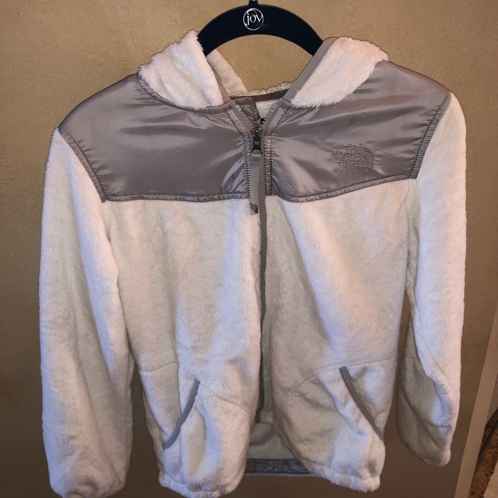 North Face Girls white fur jacket